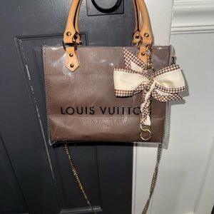 Handmade Brown Shopping Bag Tote    W/ PVC Protector